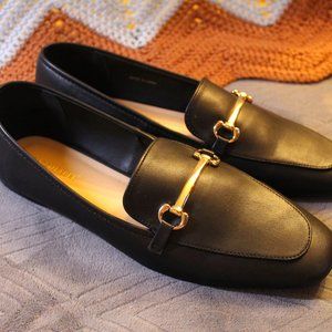 Black Loafers with Gold Bit